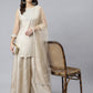 Janasya Women's Beige Chinon Embellished Kurta With Kali Palazzo And Dupatta | Swadesiicart