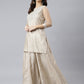 Janasya Women's Beige Chinon Embellished Kurta With Kali Palazzo And Dupatta | Swadesiicart