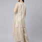 Janasya Women's Beige Chinon Embellished Kurta With Kali Palazzo And Dupatta | Swadesiicart