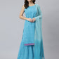 Janasya Women's Light Blue Georgette Bandhni Print Kurta With Sharara And Dupatta | Swadesiicart