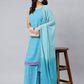 Janasya Women's Light Blue Georgette Bandhni Print Kurta With Sharara And Dupatta | Swadesiicart