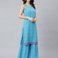 Janasya Women's Light Blue Georgette Bandhni Print Kurta With Sharara And Dupatta | Swadesiicart