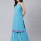 Janasya Women's Light Blue Georgette Bandhni Print Kurta With Sharara And Dupatta | Swadesiicart