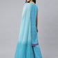 Janasya Women's Light Blue Georgette Bandhni Print Kurta With Sharara And Dupatta | Swadesiicart