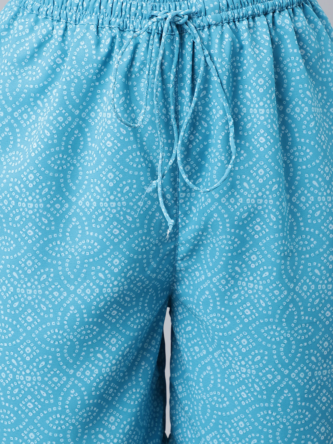Janasya Women's Light Blue Georgette Bandhni Print Kurta With Sharara And Dupatta | Swadesiicart