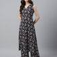 Indian Clothing Janasya Women's Black Cotton Floral Printed Straight Casual Kurta Set - Swadesiicart