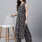 Indian Clothing Janasya Women's Black Cotton Floral Printed Straight Casual Kurta Set - Swadesiicart