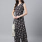 Indian Clothing Janasya Women's Black Cotton Floral Printed Straight Casual Kurta Set - Swadesiicart
