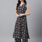 Indian Clothing Janasya Women's Black Cotton Floral Printed Straight Casual Kurta Set - Swadesiicart