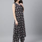 Indian Clothing Janasya Women's Black Cotton Floral Printed Straight Casual Kurta Set - Swadesiicart