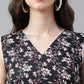 Indian Clothing Janasya Women's Black Cotton Floral Printed Straight Casual Kurta Set - Swadesiicart