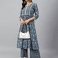 Janasya Women's Grey Cotton Floral Print Kurta With Palazzo | Swadesiicart