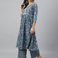 Janasya Women's Grey Cotton Floral Print Kurta With Palazzo | Swadesiicart