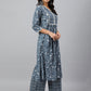 Janasya Women's Grey Cotton Floral Print Kurta With Palazzo | Swadesiicart