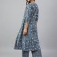 Janasya Women's Grey Cotton Floral Print Kurta With Palazzo | Swadesiicart