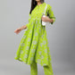 Janasya Women's Light Green Cotton Block Print Kurta With Pant | Swadesiicart