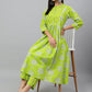 Janasya Women's Light Green Cotton Block Print Kurta With Pant | Swadesiicart