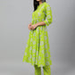 Janasya Women's Light Green Cotton Block Print Kurta With Pant | Swadesiicart