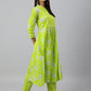 Janasya Women's Light Green Cotton Block Print Kurta With Pant | Swadesiicart