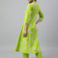 Janasya Women's Light Green Cotton Block Print Kurta With Pant | Swadesiicart