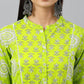 Janasya Women's Light Green Cotton Block Print Kurta With Pant | Swadesiicart
