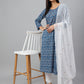 Janasya Women's Navy Blue Cotton Floral Print Kurta With Pant And Dupatta | Swadesiicart