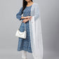 Janasya Women's Navy Blue Cotton Floral Print Kurta With Pant And Dupatta | Swadesiicart