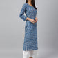 Janasya Women's Navy Blue Cotton Floral Print Kurta With Pant And Dupatta | Swadesiicart