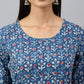 Janasya Women's Navy Blue Cotton Floral Print Kurta With Pant And Dupatta | Swadesiicart