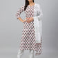 Janasya Women's White Cotton Floral Block Print Kurta With Pant And Dupatta | Swadesiicart