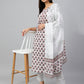 Janasya Women's White Cotton Floral Block Print Kurta With Pant And Dupatta | Swadesiicart