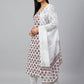 Janasya Women's White Cotton Floral Block Print Kurta With Pant And Dupatta | Swadesiicart