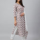 Janasya Women's White Cotton Floral Block Print Kurta With Pant And Dupatta | Swadesiicart