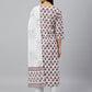 Janasya Women's White Cotton Floral Block Print Kurta With Pant And Dupatta | Swadesiicart
