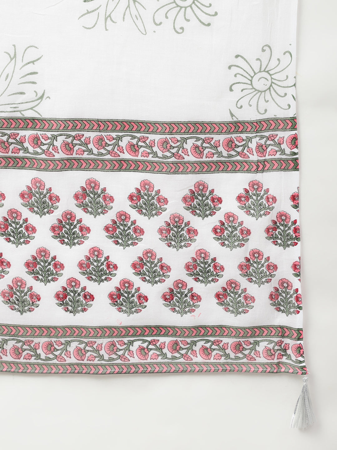 Janasya Women's White Cotton Floral Block Print Kurta With Pant And Dupatta | Swadesiicart