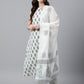 Janasya Women's White Cotton Floral Print Kurta With Pant And Dupatta | Swadesiicart