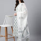 Janasya Women's White Cotton Floral Print Kurta With Pant And Dupatta | Swadesiicart