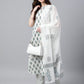 Janasya Women's White Cotton Floral Print Kurta With Pant And Dupatta | Swadesiicart