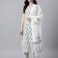 Janasya Women's White Cotton Floral Print Kurta With Pant And Dupatta | Swadesiicart