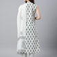 Janasya Women's White Cotton Floral Print Kurta With Pant And Dupatta | Swadesiicart