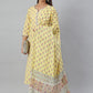 Janasya Women's Yellow Cotton Floral Print Kurta With Pant And Dupatta | Swadesiicart
