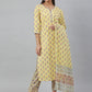 Janasya Women's Yellow Cotton Floral Print Kurta With Pant And Dupatta | Swadesiicart