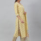Janasya Women's Yellow Cotton Floral Print Kurta With Pant And Dupatta | Swadesiicart