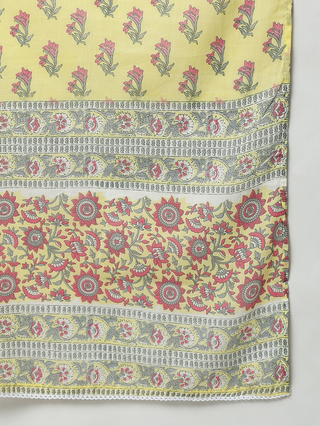 Janasya Women's Yellow Cotton Floral Print Kurta With Pant And Dupatta | Swadesiicart