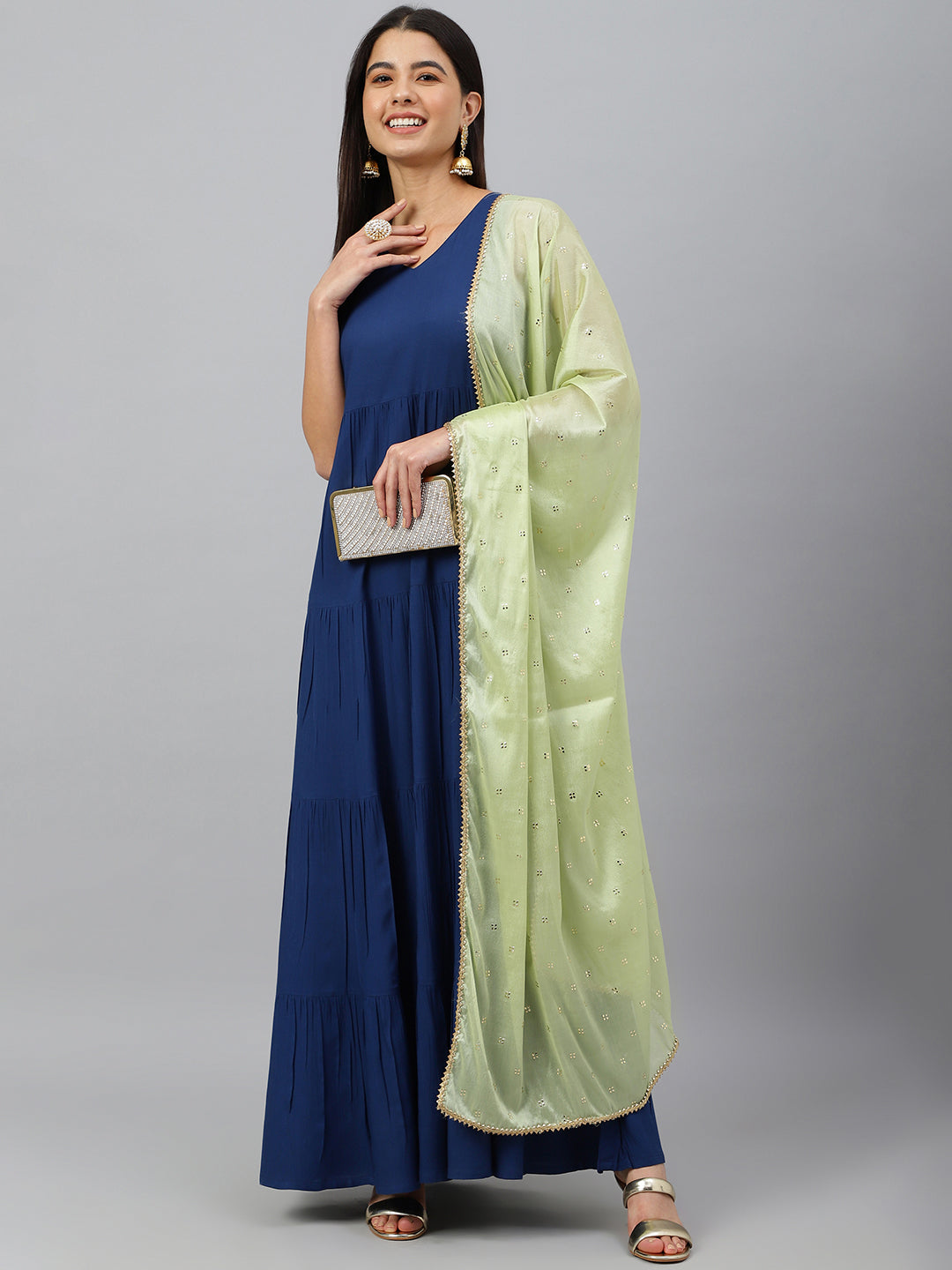 Janasya Women's Dark Blue Rayon Solid Kurta With Dupatta | Swadesiicart