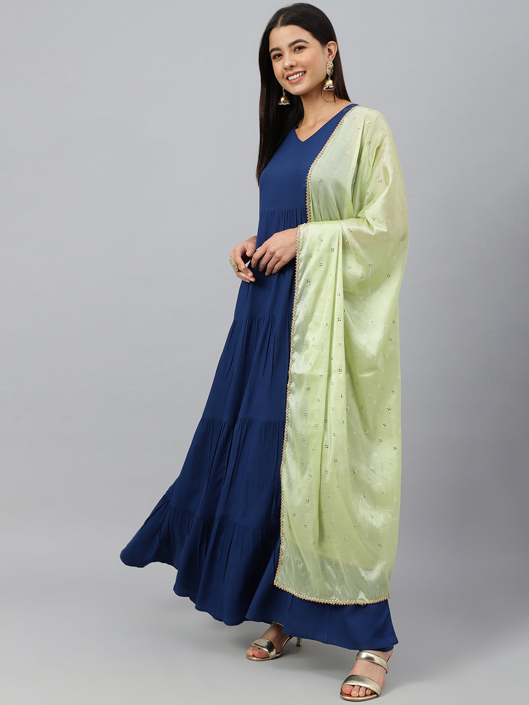 Janasya Women's Dark Blue Rayon Solid Kurta With Dupatta | Swadesiicart
