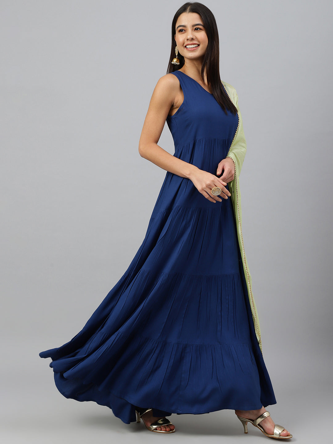 Janasya Women's Dark Blue Rayon Solid Kurta With Dupatta | Swadesiicart