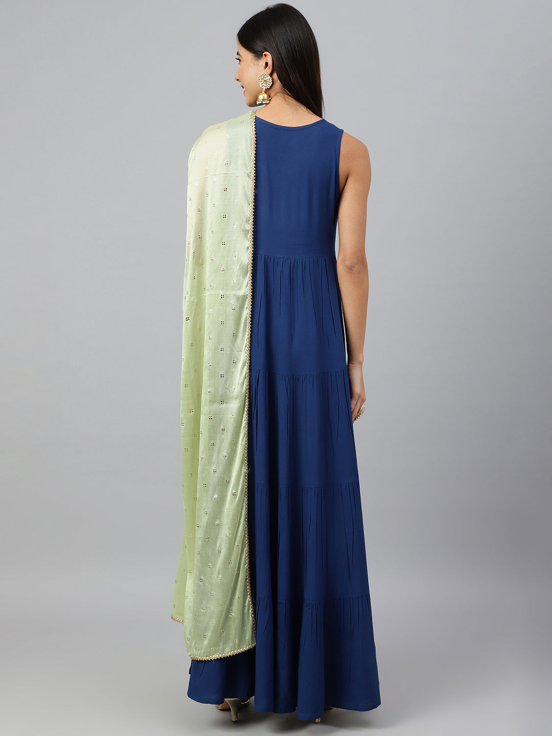Janasya Women's Dark Blue Rayon Solid Kurta With Dupatta | Swadesiicart