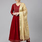 Janasya Women's Maroon Velvet Solid Kurta With Pant And Dupatta | Swadesiicart