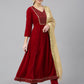 Janasya Women's Maroon Velvet Solid Kurta With Pant And Dupatta | Swadesiicart